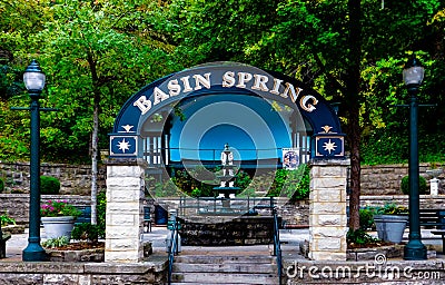 Basin Spring Park in historic downtown Eureka Springs, Arkansas Editorial Stock Photo