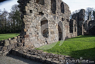 Basingwerk Abbey historic ruins in Greenfield, near Holywell North Wales. Editorial Stock Photo