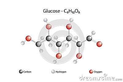 Molecular formula and chemical structure of glucose. Sugar, carbohydrates Vector Illustration