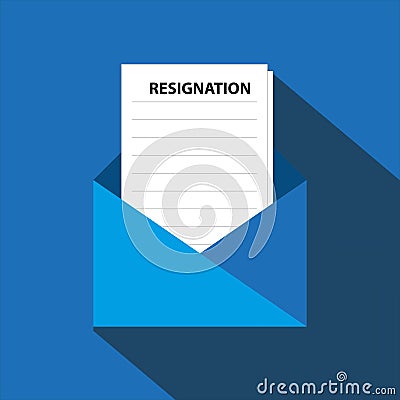 resignation in envelope on blue Stock Photo