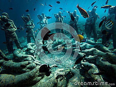 Bask Nest Underwater Statues at the bottom of the sea in Gili Meno Indonesia Stock Photo