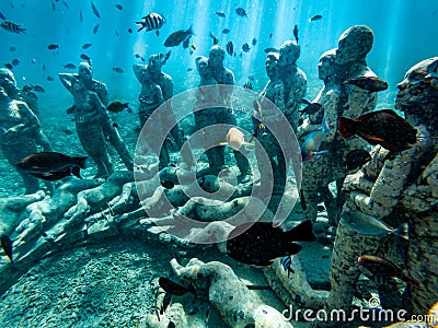 Bask Nest Underwater Statues at the bottom of the sea in Gili Meno Indonesia Stock Photo