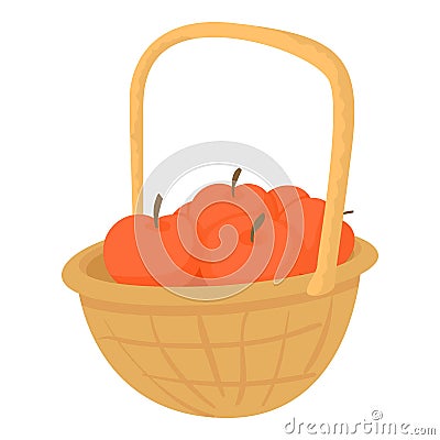 Basket with apples icon, cartoon style Vector Illustration
