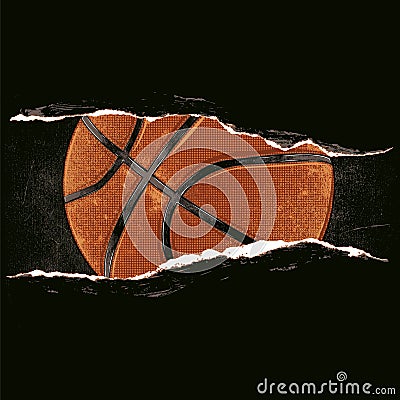 Basket ball behind a rip Vector Illustration