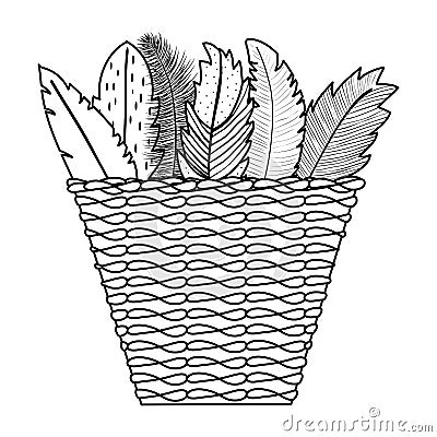 Basket bohemian with feathers decorative Vector Illustration