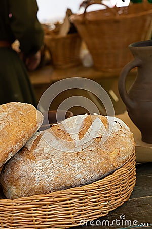 Basket bread baked in the oven fresh bread piece traditional craft baker Stock Photo
