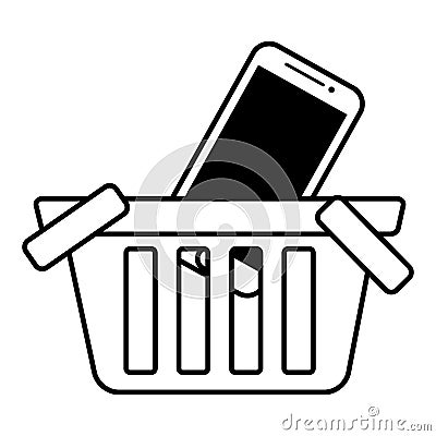 Basket buy online smartphone commerce outline Vector Illustration