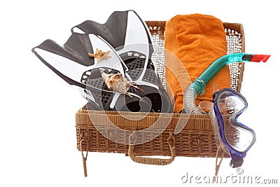 Basket case with beach equipment Stock Photo