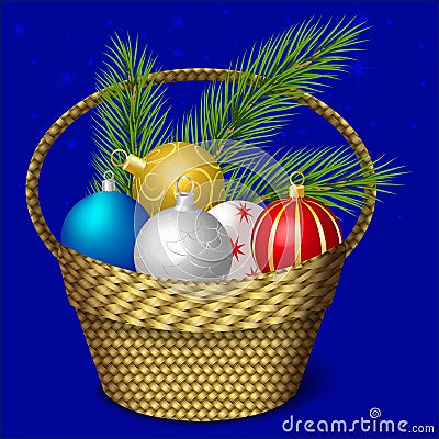Basket with Christmas balls Vector Illustration