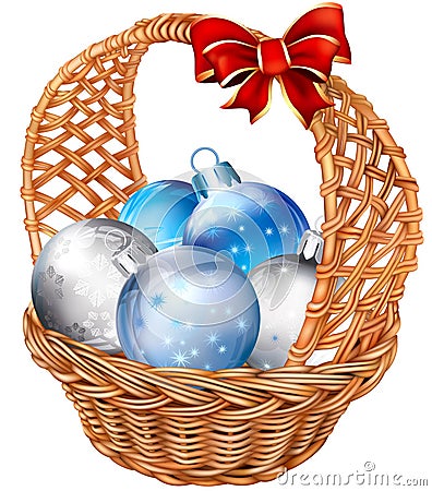 Basket with christmas balls Vector Illustration