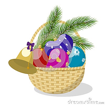 Basket with Christmas toys Vector Illustration