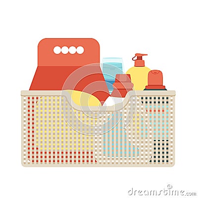 Basket for cleaning with detergents and disinfectants. Vector easily editable illustration on a white background. Vector Illustration