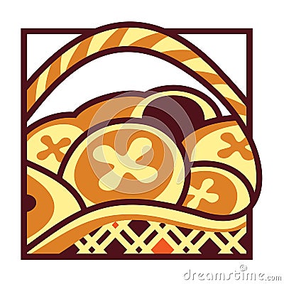 Basket of Cross Buns Vector Illustration