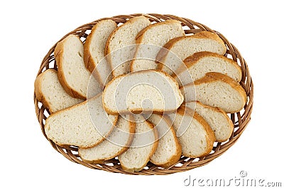 Basket with Cut loaf of bread Stock Photo