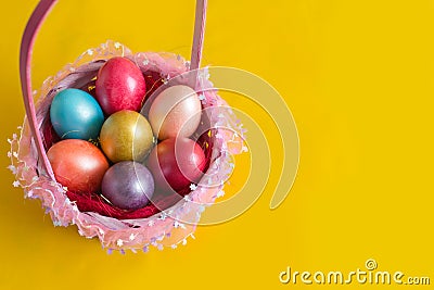 Basket with easter eggs Stock Photo
