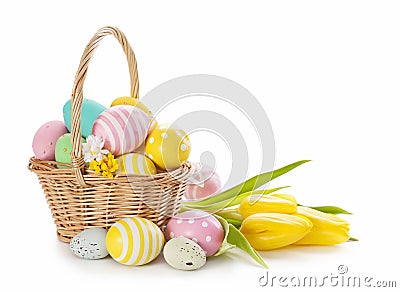 Basket with easter eggs Stock Photo