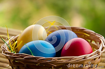 Basket with Easter eggs Stock Photo