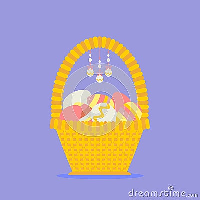 Basket with Easter eggs Vector Illustration