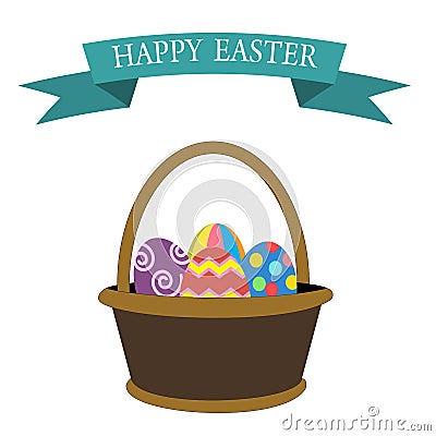 Basket with easter eggs Vector Illustration