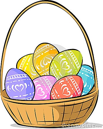 Basket With Easter Painted Egg Vector Illustration Vector Illustration