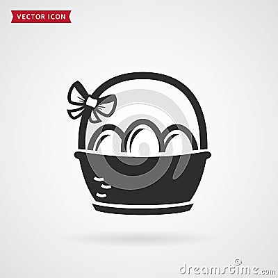 Basket with eggs. Easter icon. Vector Illustration