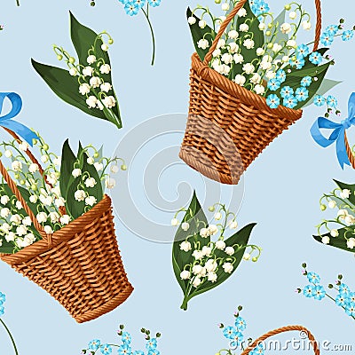 Basket with flowers seamless Vector Illustration