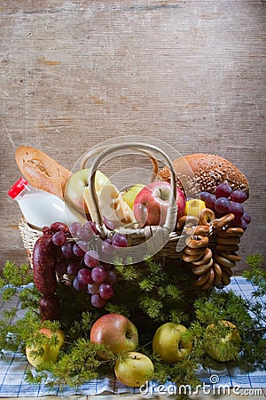 Basket with food Stock Photo