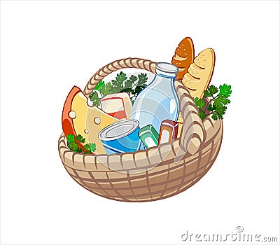 Basket with food Vector Illustration