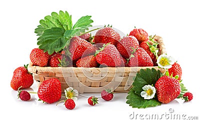 Basket fresh strawberry with green leaf and flower Stock Photo