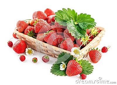 Basket fresh strawberry with green leaf and flower Stock Photo