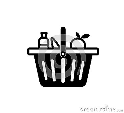 Basket full black icon in new vector design style. basket full icon isolated on white background. Cartoon Illustration