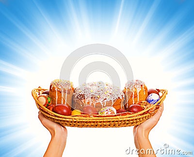 Basket full with easter eggs Stock Photo