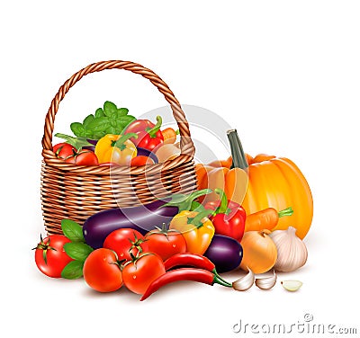 A basket full of fresh vegetables. Vector Illustration