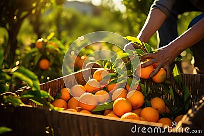A basket full of freshly harvested oranges. AI Generated Stock Photo