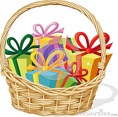 Basket full of gift on white - vector Vector Illustration