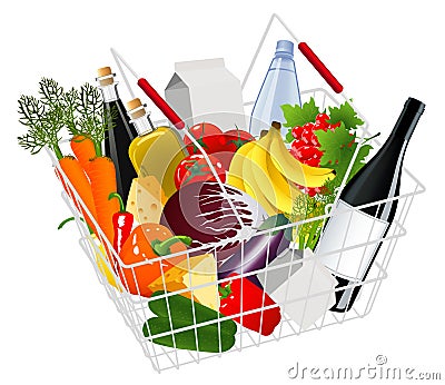 Basket full with produce Cartoon Illustration