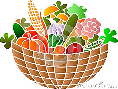 A basket full of vegetables Vector Illustration