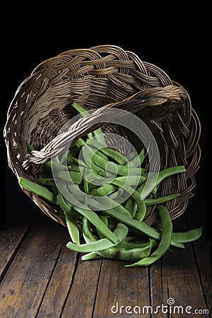 Basket with green beans Stock Photo