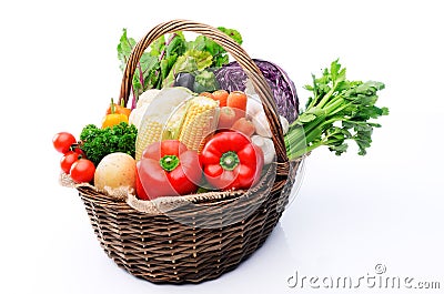 Basket of organic fresh produce from farmers market Stock Photo