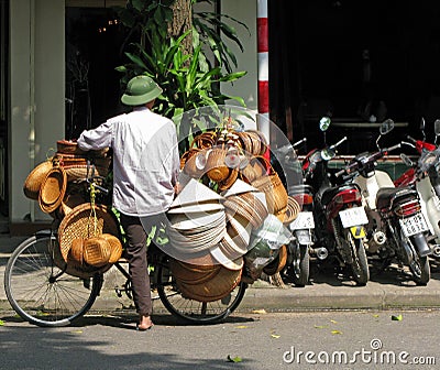 Basket Seller in Hanoi, Vietnam Editorial Stock Photo
