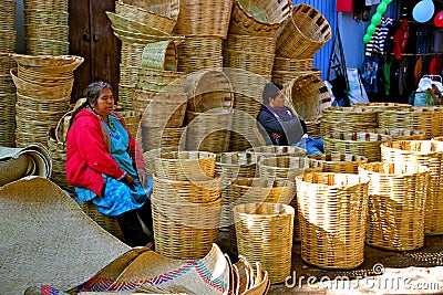 Basket Seller on Mexican Market Editorial Stock Photo