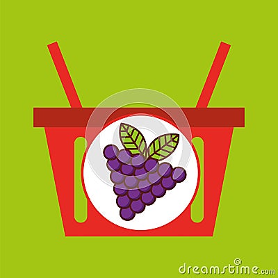 Basket shopping grapes juicy fruit Vector Illustration