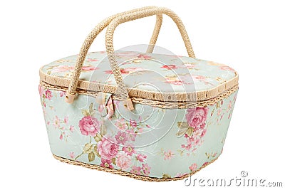 Basket for storage of accessories for sewing Stock Photo