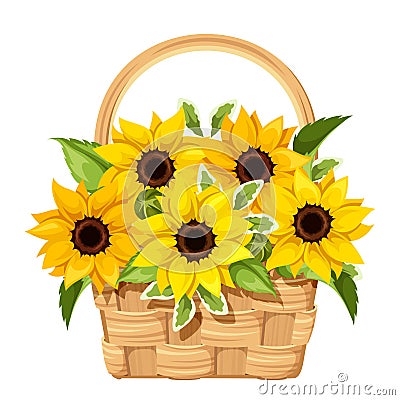 Basket with sunflowers. Vector illustration. Vector Illustration