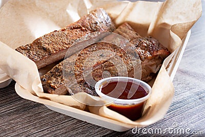 basket of three spare ribs, BBQ Stock Photo
