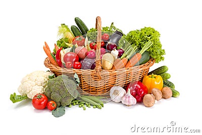 Basket with various fresh vegetables Stock Photo