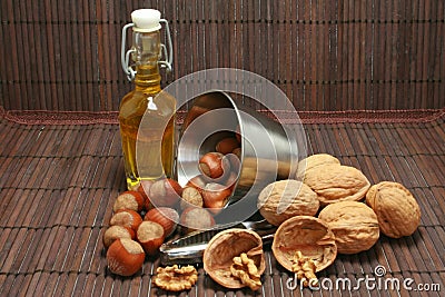 Basket of walnuts and hazelnuts Stock Photo