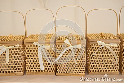 Basket offering to monks in Buddhist merit of Thai Stock Photo