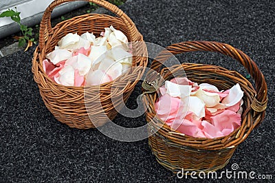 Basket of wedding blossom Stock Photo