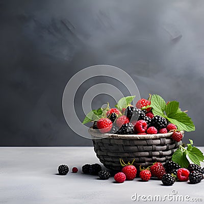 Basket with wild berries Stock Photo